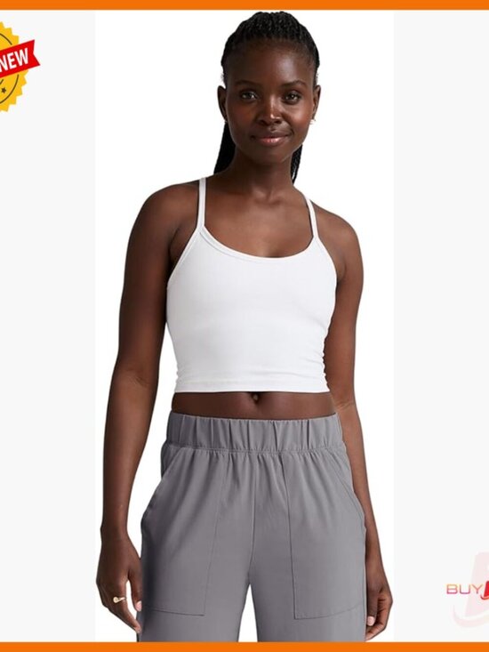 Tops - Slim Racerback Cropped Tank with Built-In Bra for Yoga and Walking